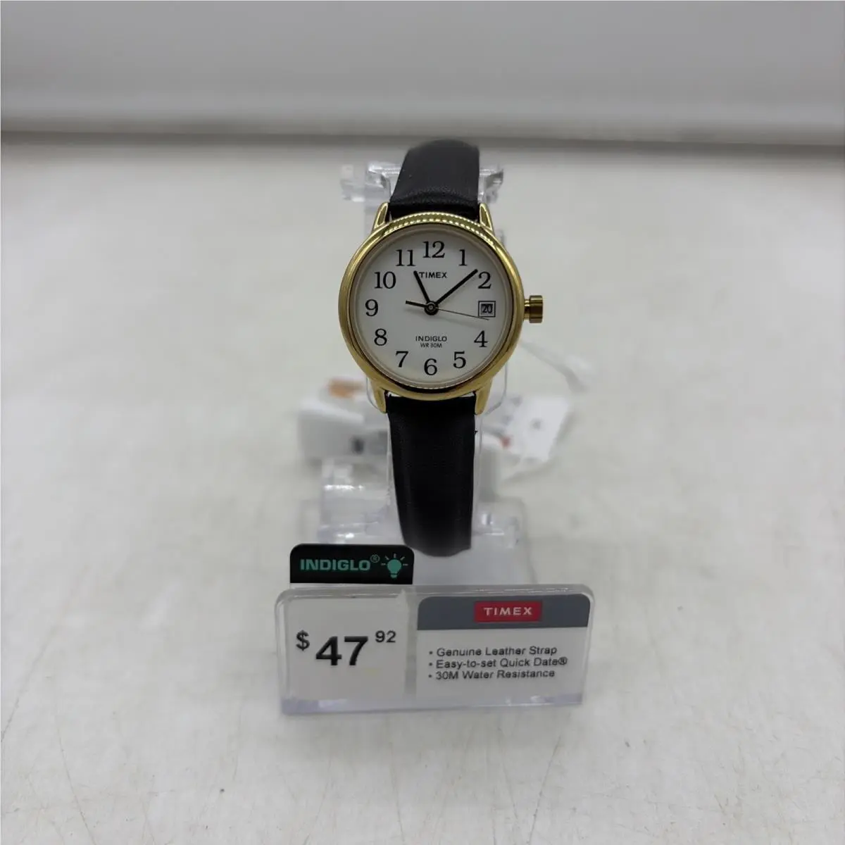 Timex T2H341 Easy Reader Women`s Black Leather Strap Watch Indiglo Date