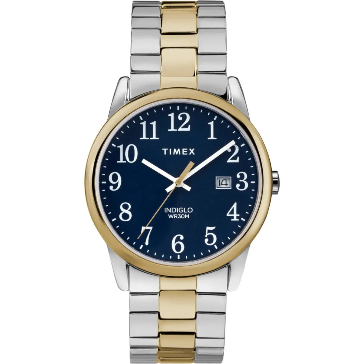 Timex TW2R58500 Easy Reader Men`s 2-Tone Expansion Watch Indiglo Date - Dial: Blue, Band: 2-tone