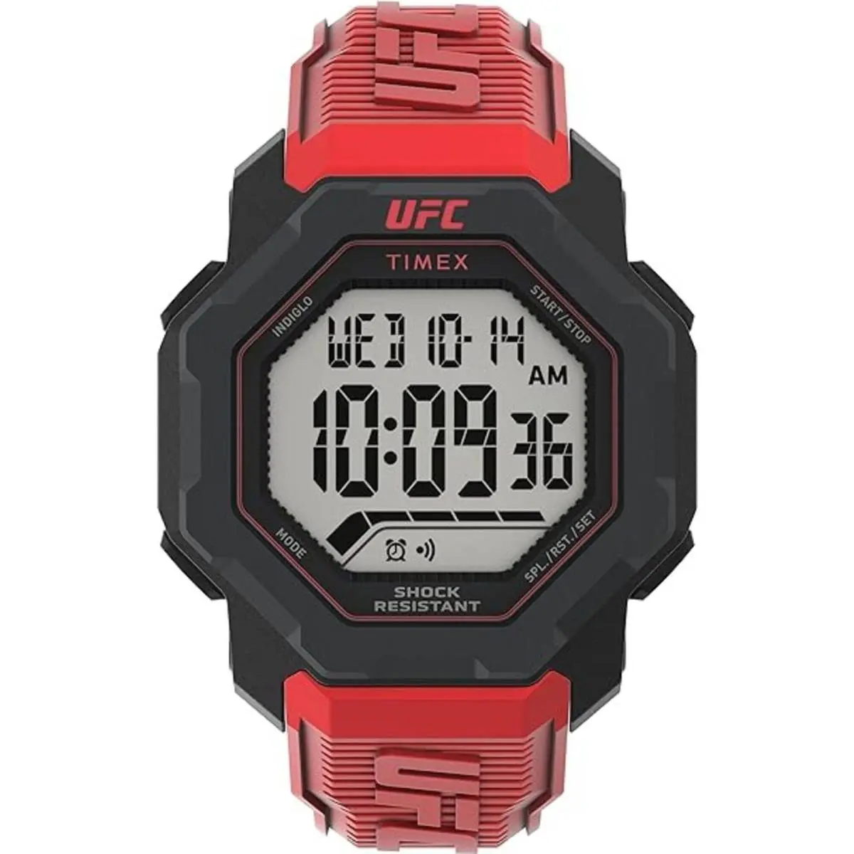 Timex Men`s Watch Ufc Knockout Chrono Digital Dial Red Resin Strap TW2V88200 - Dial: Grey, Band: Red