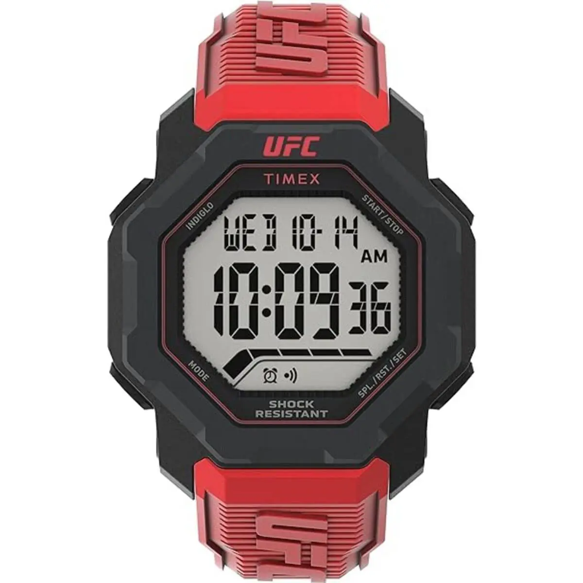 Timex Men`s Watch Ufc Knockout Chrono Digital Dial Red Resin Strap TW2V88200 - Dial: Grey, Band: Red