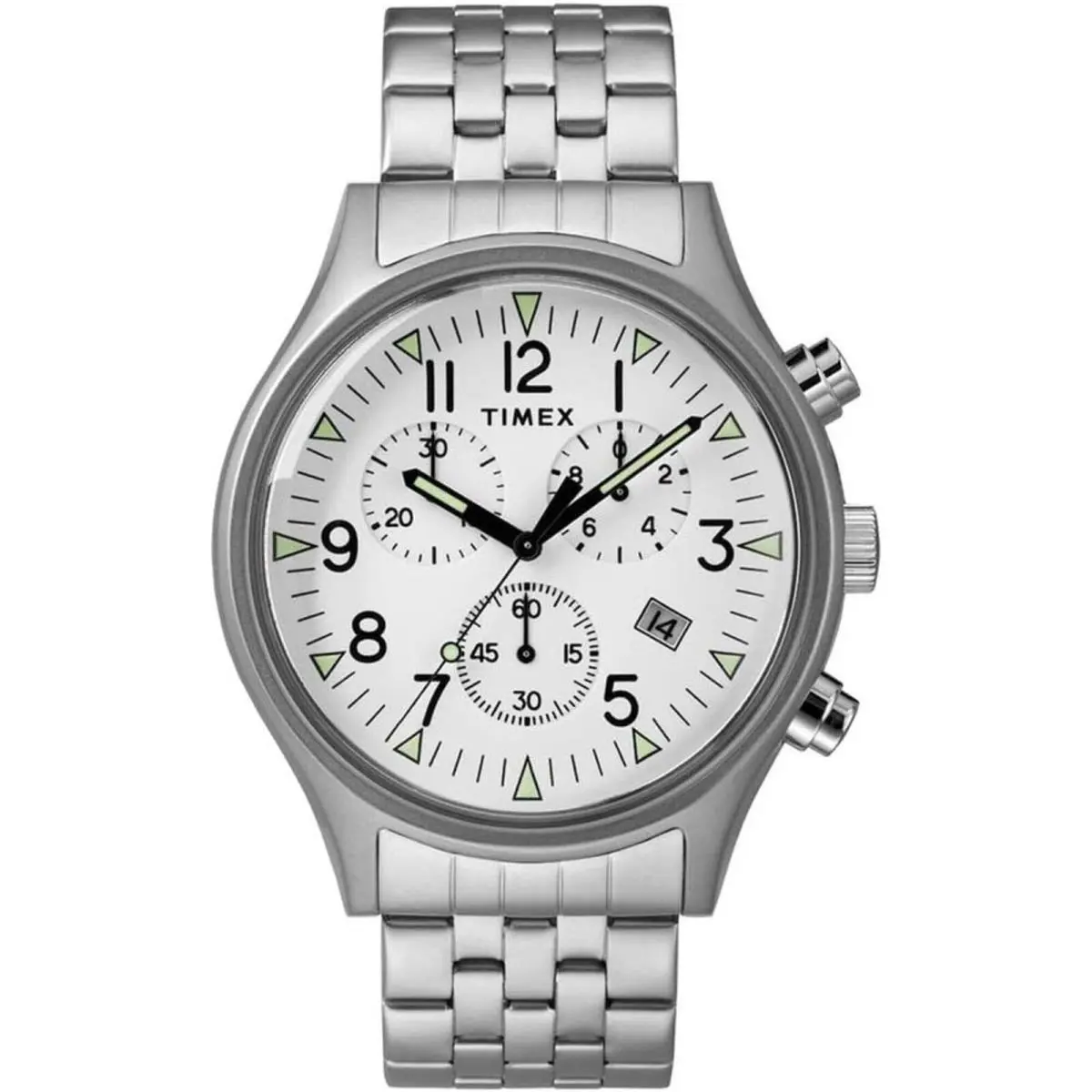 Timex Men`s Watch MK1 Chronograph White Dial Silver Tone Bracelet TW2R68900VQ