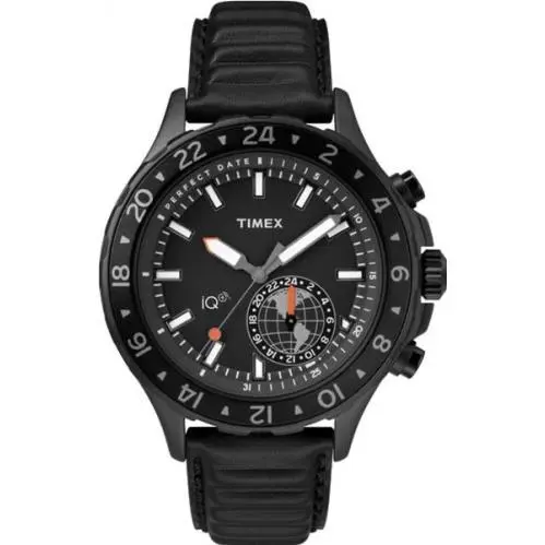 Smart + IQ Move Black Dial Black Leather 43 mm Watch TW2R39900 by Timex