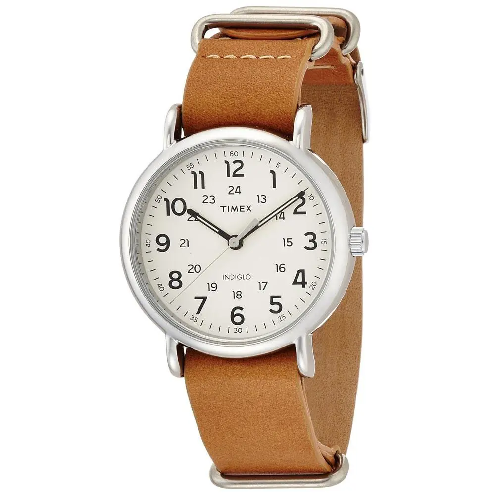 Timex T2P492 Women`s Weekender Cream Dial Brown Leather Band Watch - Dial: Cream, Band: Brown