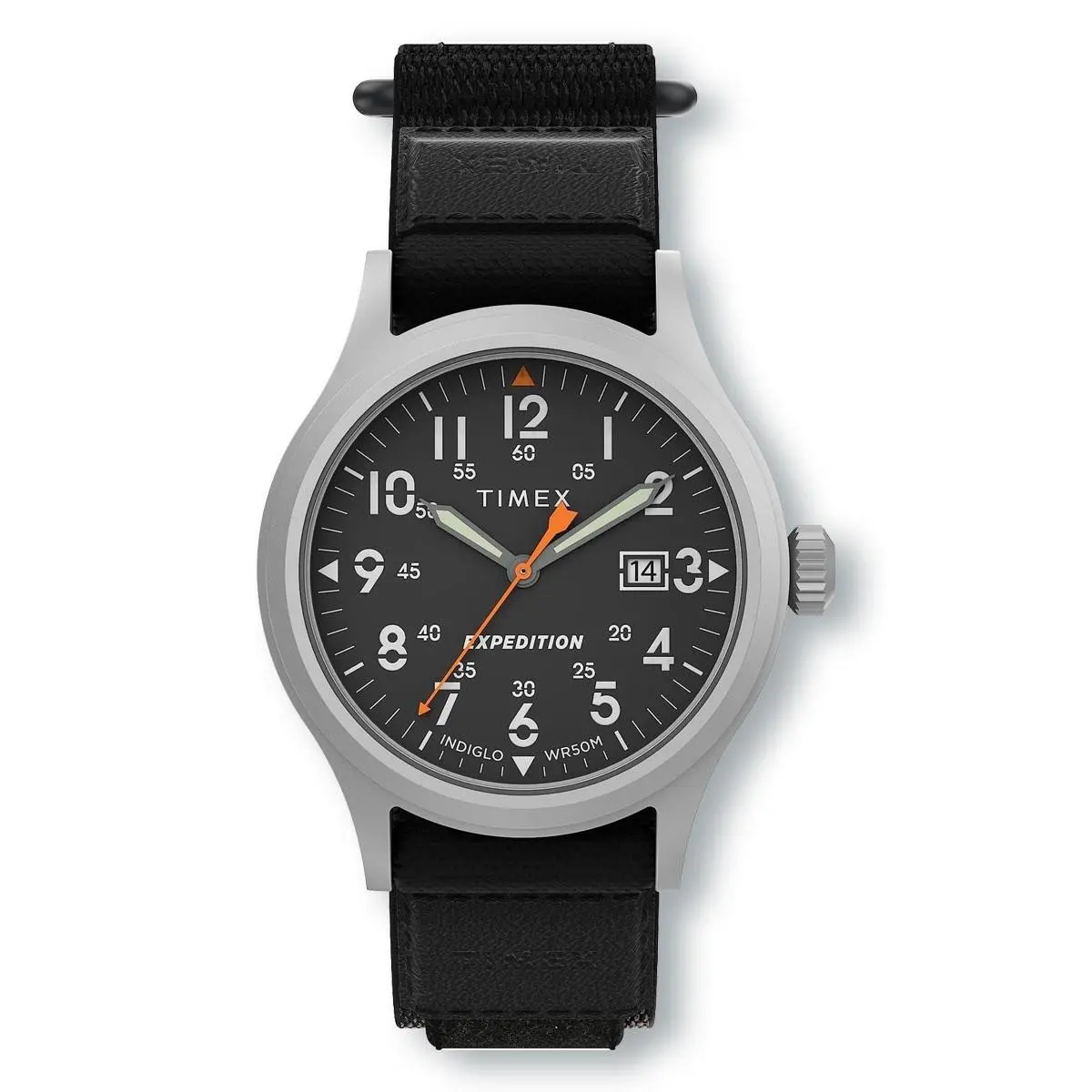 Timex TW4B29600 Expedition Scout Black Dial Black Fabric Fast Wrap Strap - Dial: Black, Orange, Band: Black, Bezel: Silver