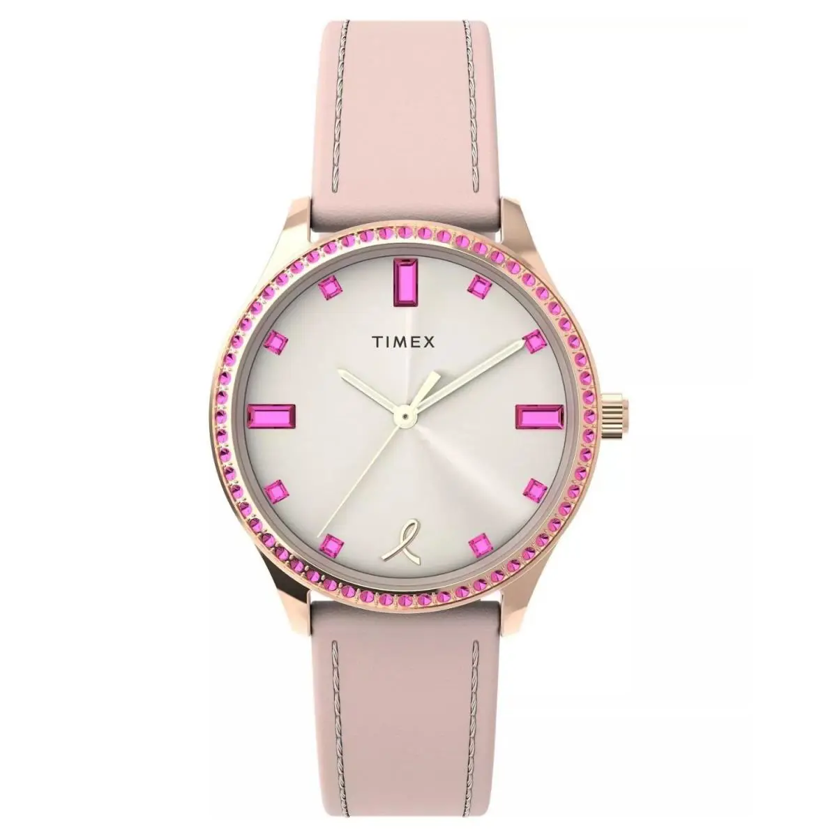 Timex Women`s Classic Beige Dial Watch - TW2V95700 - Dial: Black, Band: Silver, Bezel: Red, Blue