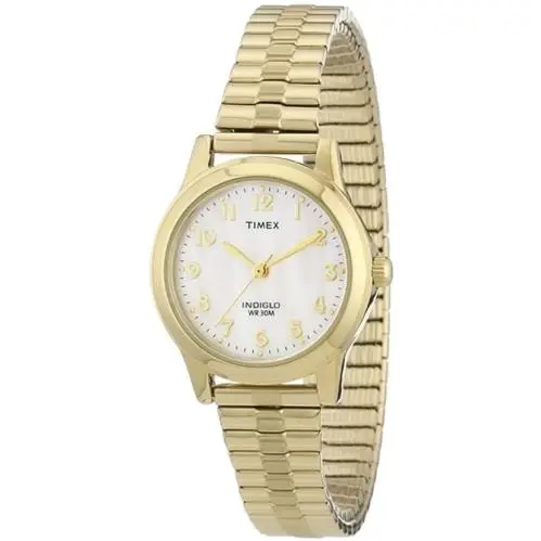 Timex T2M827 Women`s Essex Avenue Gold-tone Stainless Steel Expansion Band Watch - Dial: White, Band: Gold, Bezel: Gold