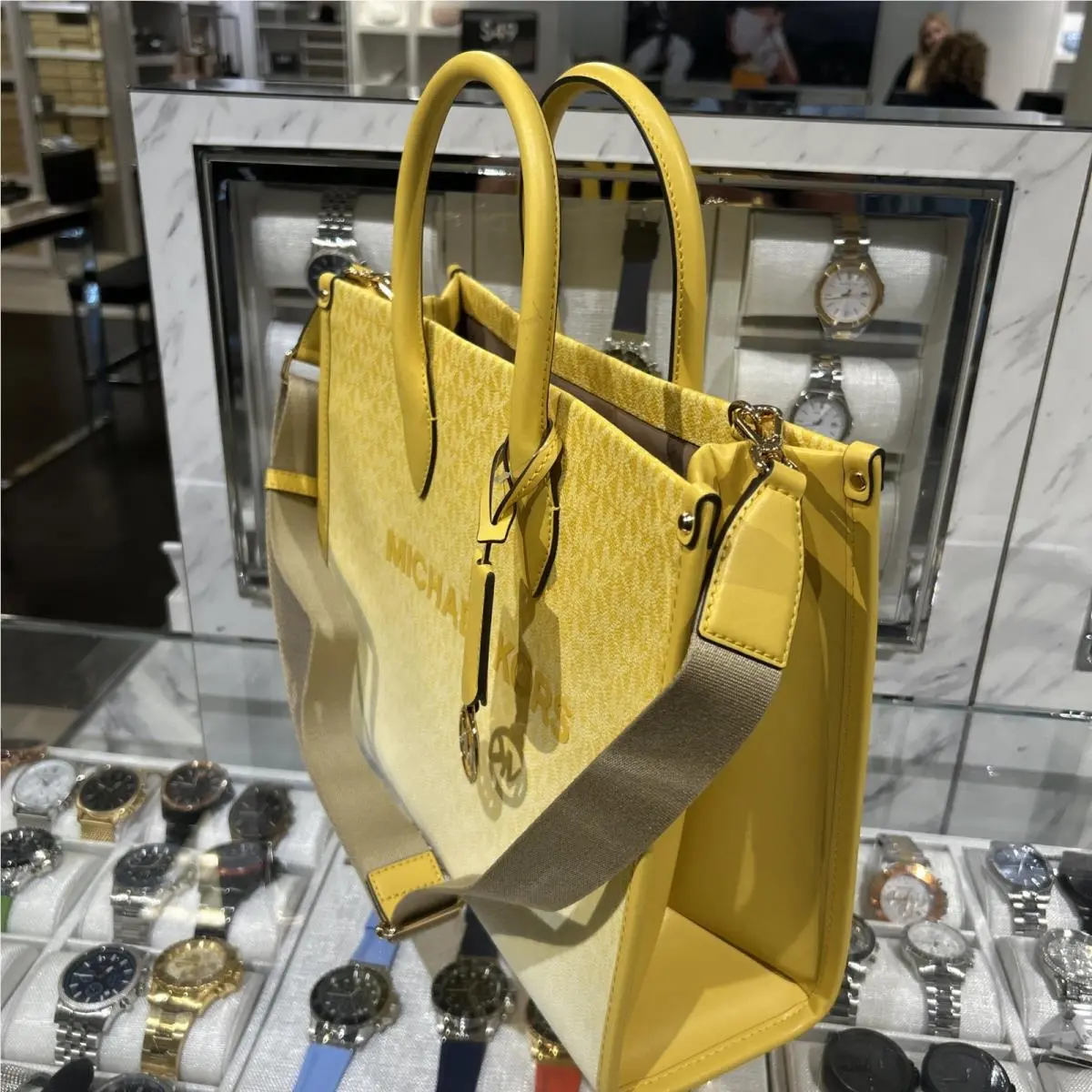 Michael Kors Mirella Women Medium Tote Satchel Shoulder Bag Yellow Purse Handbag