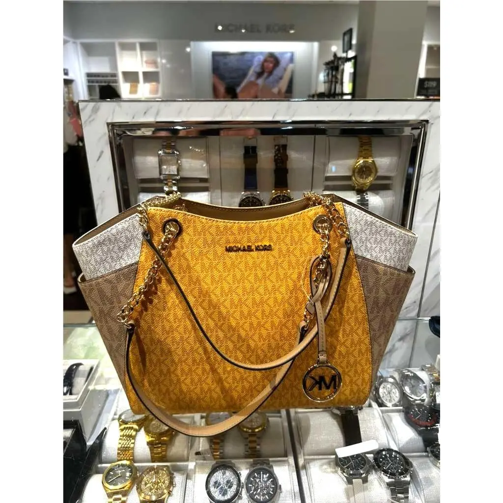 Jet Set Women Large Color-block Logo Tote Bag Honeywheat Multi MK by Michael Kors