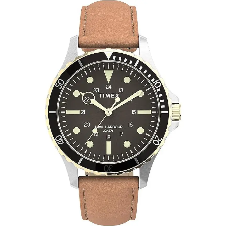 Timex TW2U55600 Navi Men`s Analog Watch Brown Leather Strap