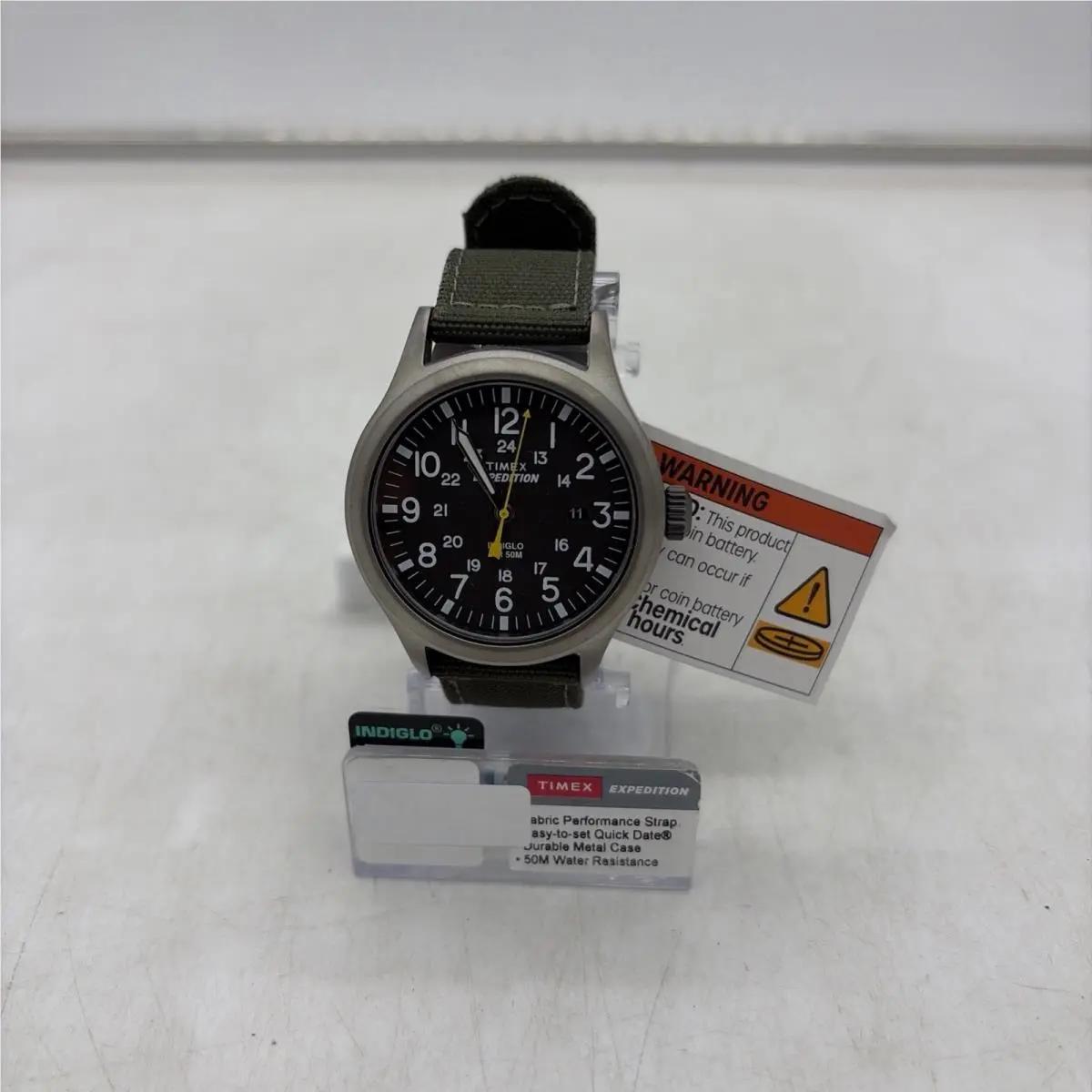 Timex T49961 Men`s Expedition Scout Green Fabric Watch Date Indiglo - Dial: Black, Band: Green, Bezel: Silver