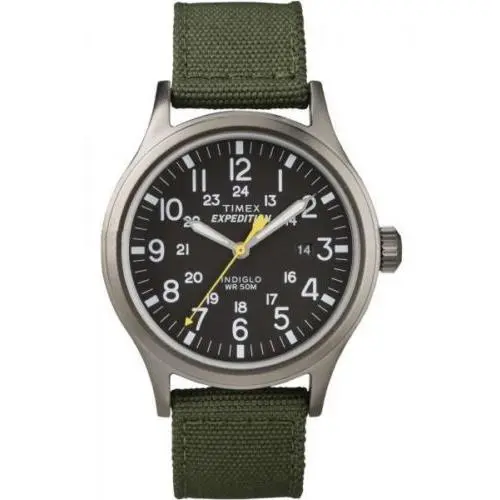 T49961 Men`s Expedition Scout Green Fabric Watch Date Indiglo by Timex