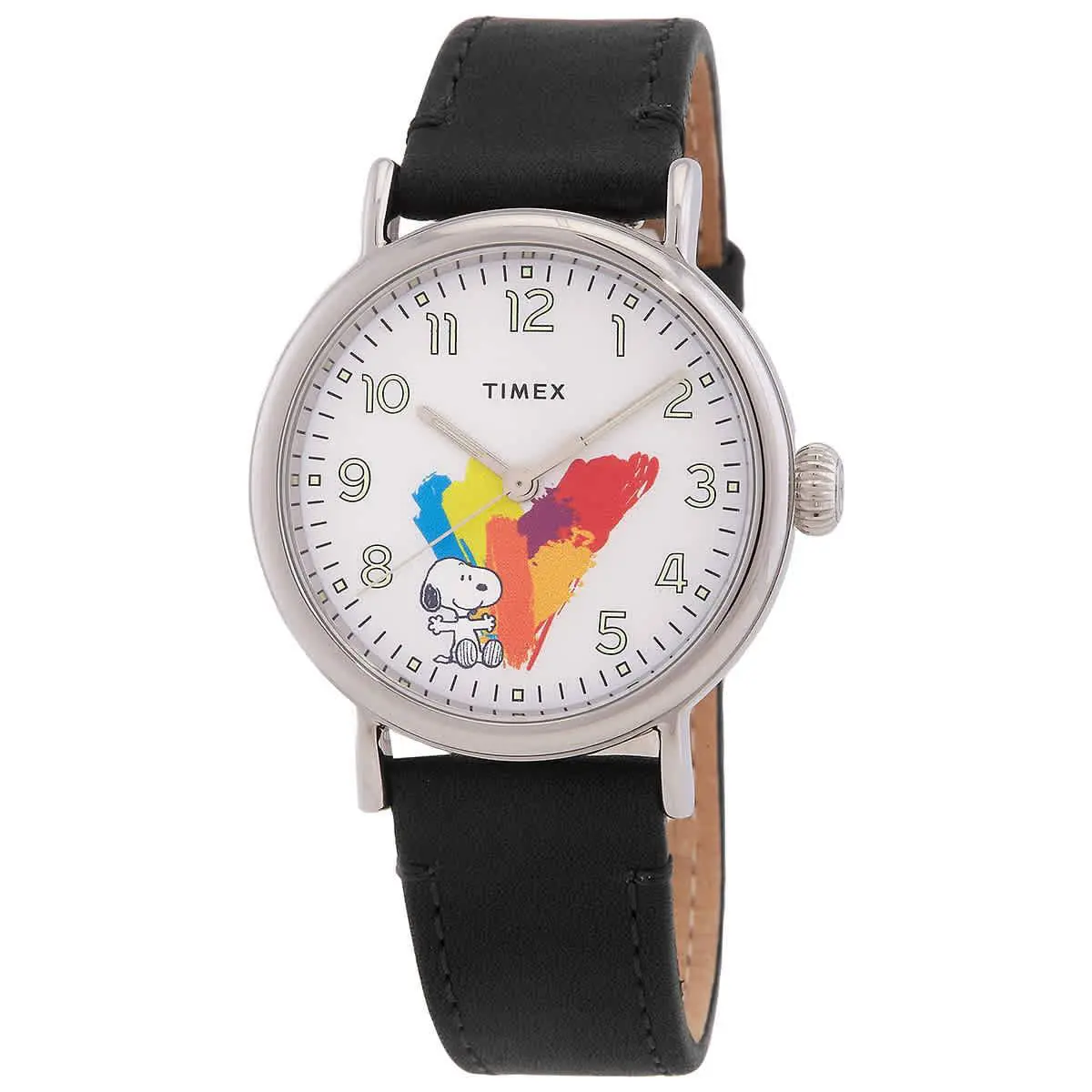 Timex Peanuts Quartz White Dial Men`s Watch TW2V60900VQ - Dial: White, Band: Black, Bezel: Silver-tone