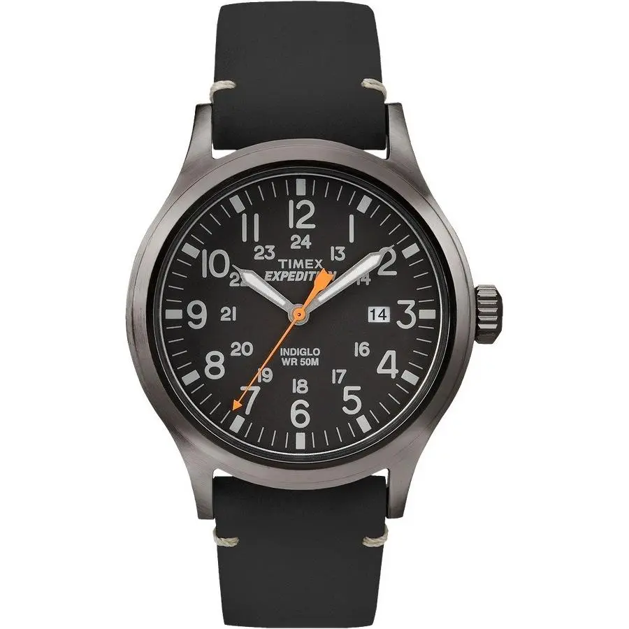 40mm Black Dial Expedition Scout Black Leather Band Men`s Watch TW4B01900 by Timex