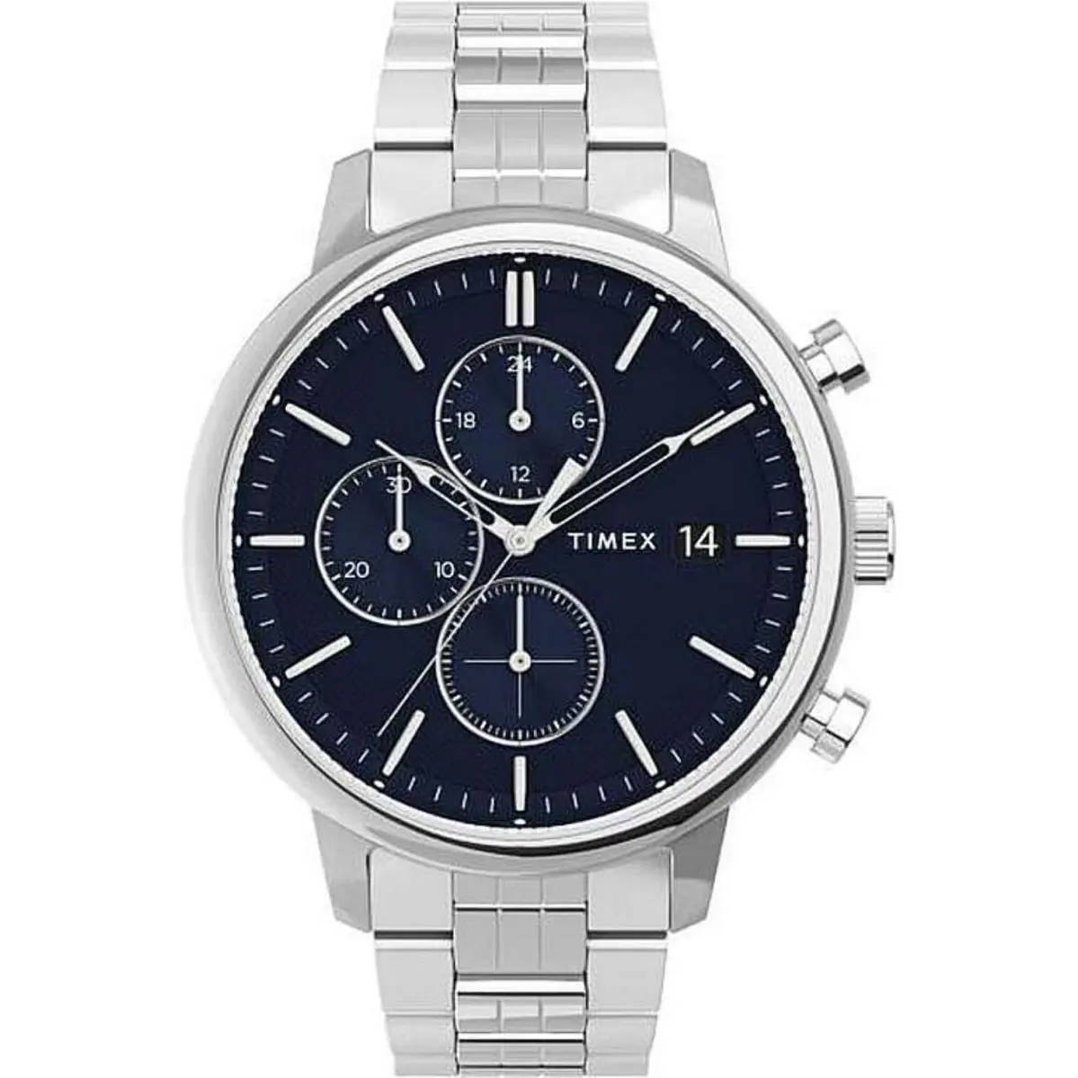 Timex TW2V01700 Men`s Chicago Chronograph Silver Watch - Silver, Dial: Blue, Band: Silver