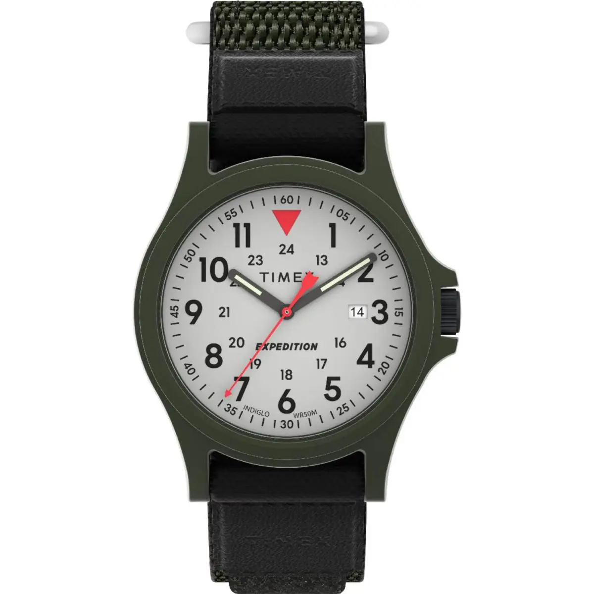 Timex Men`s Expedition Acadia TW4B29300 - Black/green 20mm Fabric Strap - Dial: White, Band: Green, Bezel: Green