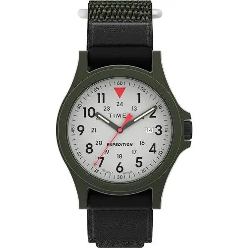 Timex Men`s Expedition Acadia TW4B29300 - Black/green 20mm Fabric Strap - Dial: White, Band: Green, Bezel: Green