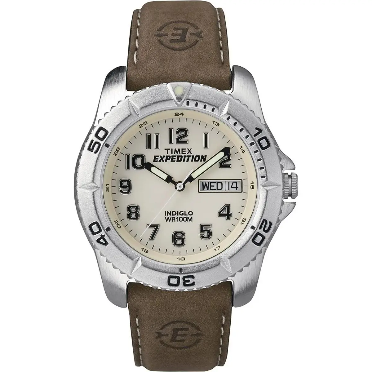 T46681 Men`s Expedition Traditional Silver Brown Leather Strap Watch by Timex