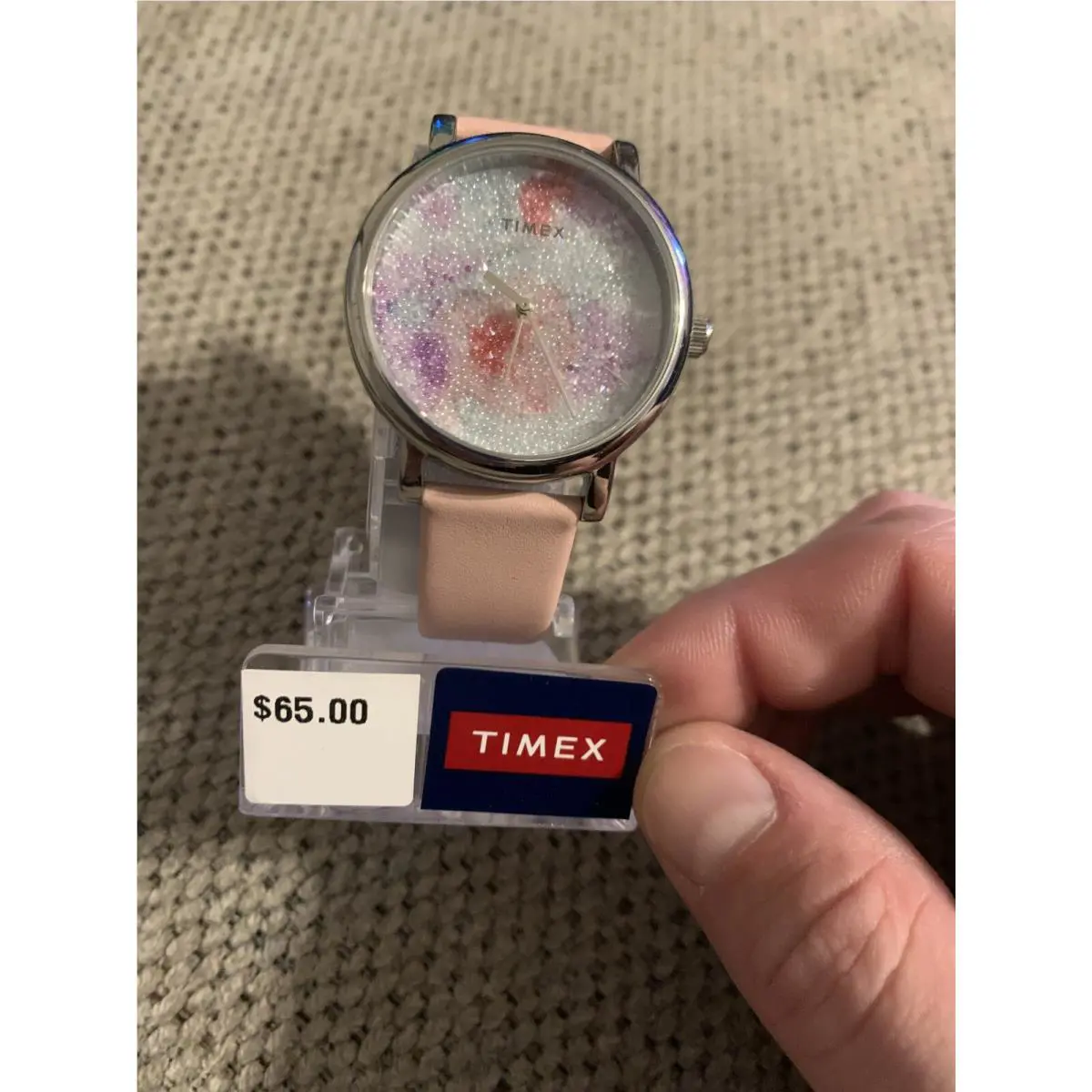 Women`s TW2R84300 Crystal Bloom Pink/white Floral Leather Strap Watch by Timex