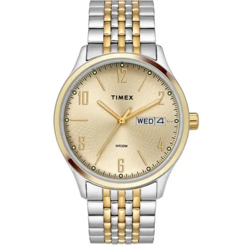 Two-tone Men`s Watch Day-date Stainless Steel Gold Dial TW2T47700 by Timex