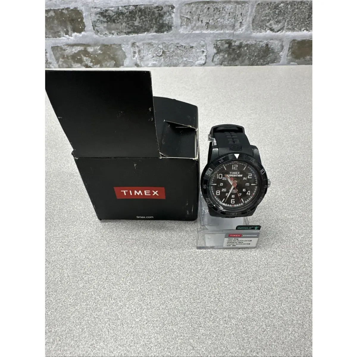 Timex T49831 Men`s Expedition Black Resin Watch Indiglo Date 50 Meter - Dial: Black, Band: Black, Bezel: Black