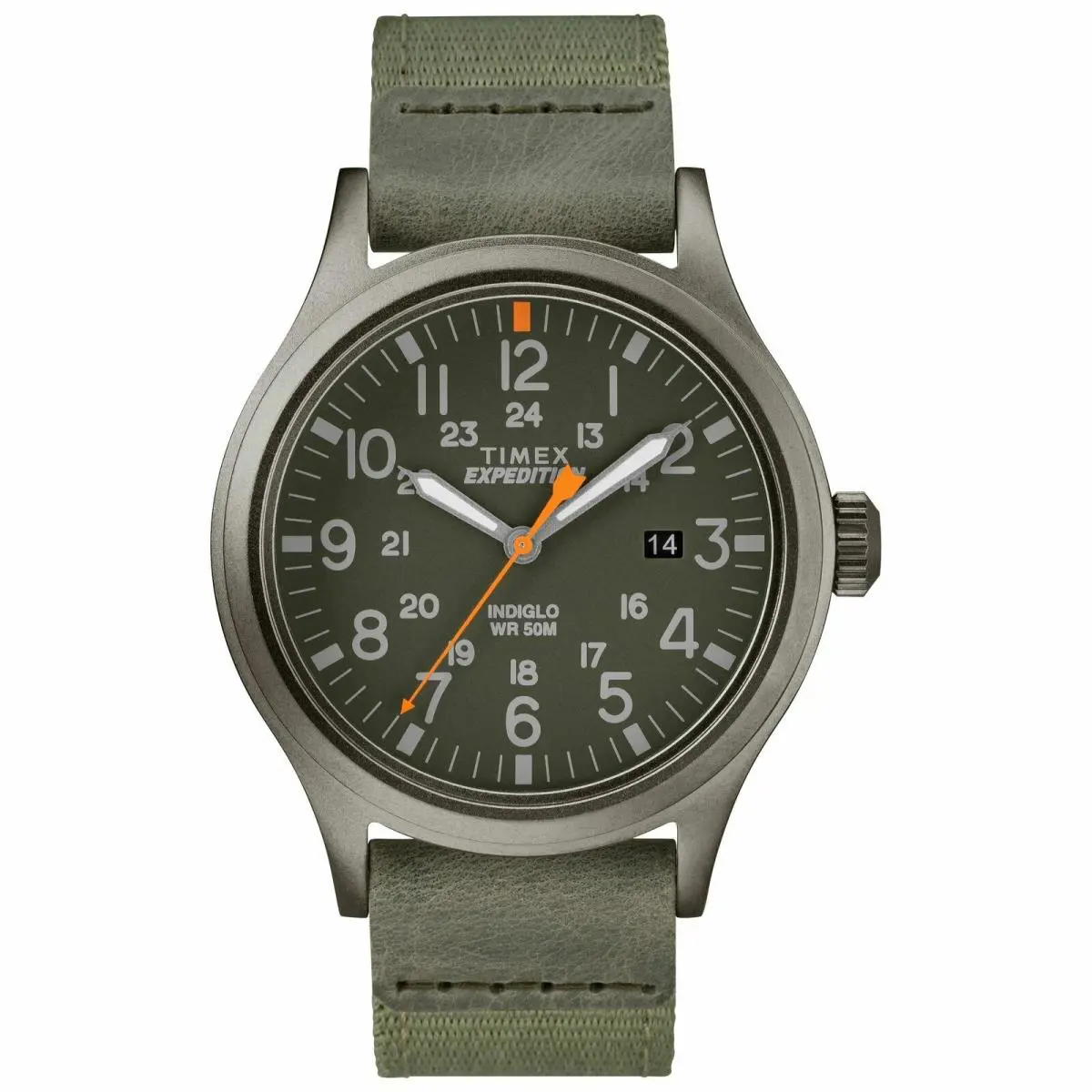 Timex TW4B14000 Men`s Expedition Scout Green Fabric Watch Date Indiglo - Dial: Green, Band: Green, Bezel: Gray