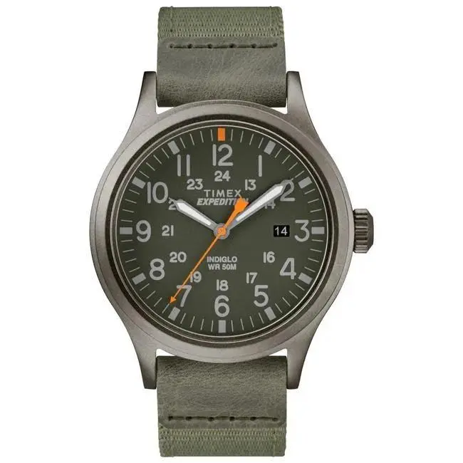 Timex 40 mm Mens Expedition Scout Leather Nylon Strap Watch Green Gray - Green & Gray, Dial: Green, Band: Green