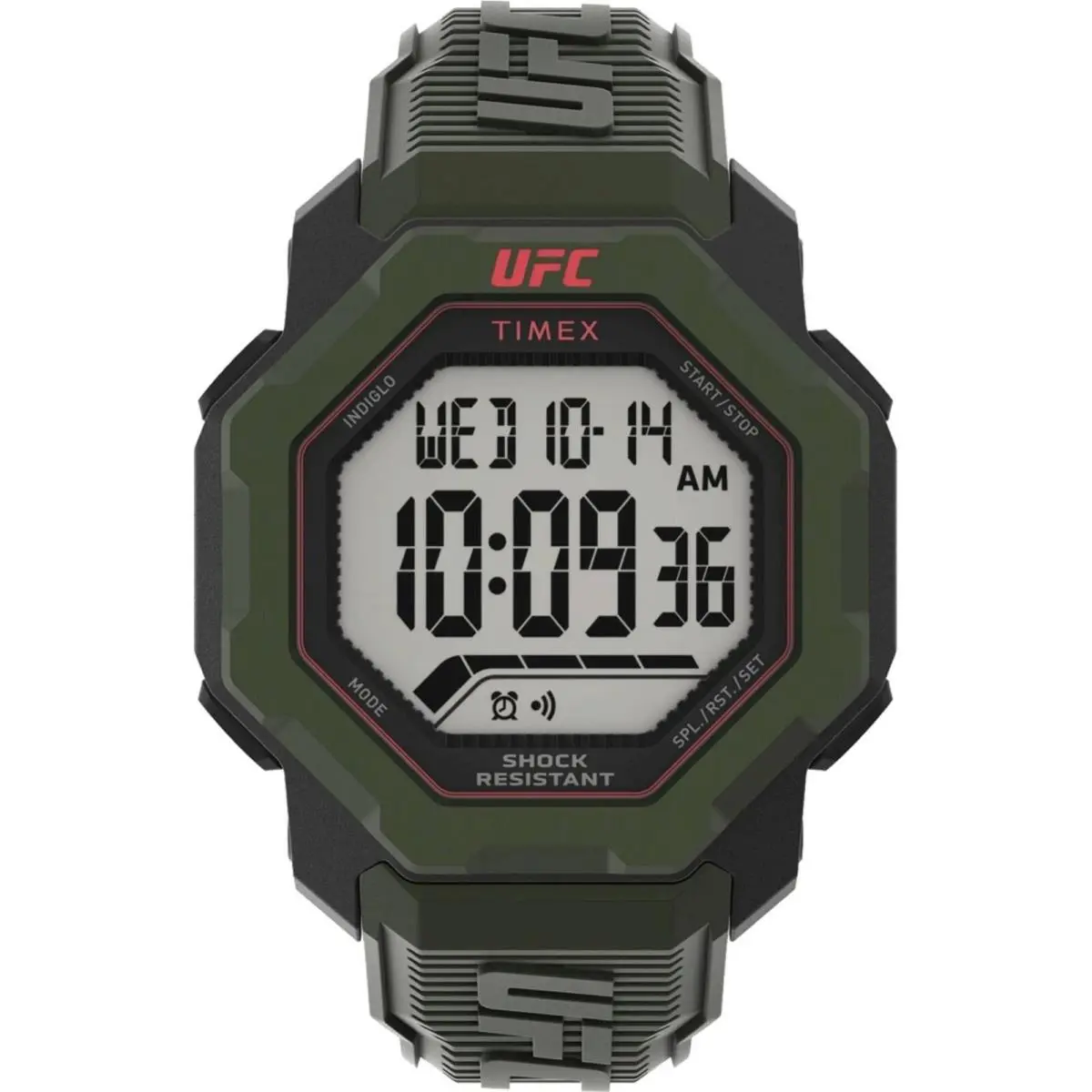 Timex Men`s Watch Ufc Knockout Chrono Digital Dial Green Resin Strap TW2V88300 - Dial: Grey, Band: Green