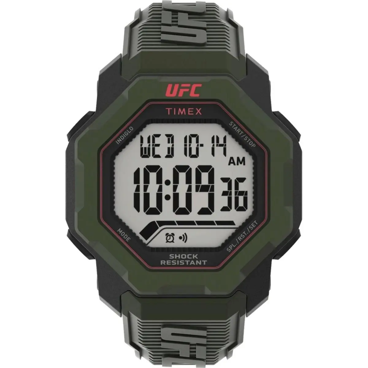 Timex Men`s Watch Ufc Knockout Chrono Digital Dial Green Resin Strap TW2V88300 - Dial: Grey, Band: Green