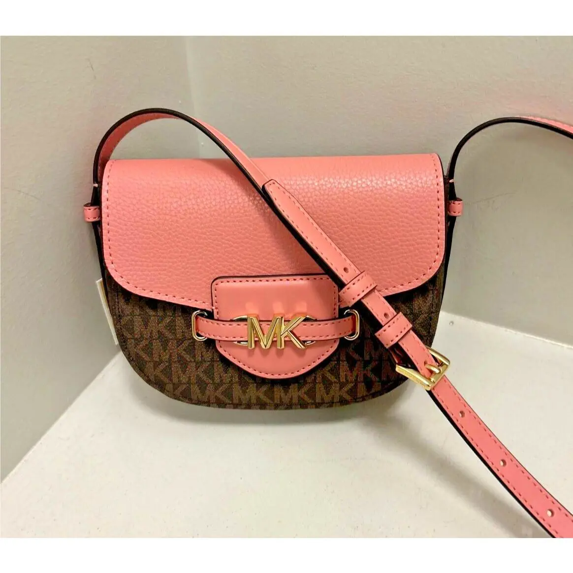 Michael Kors Lady Reed Small Crossbody Saddle Bag Handbag Purse Shoulder Brown