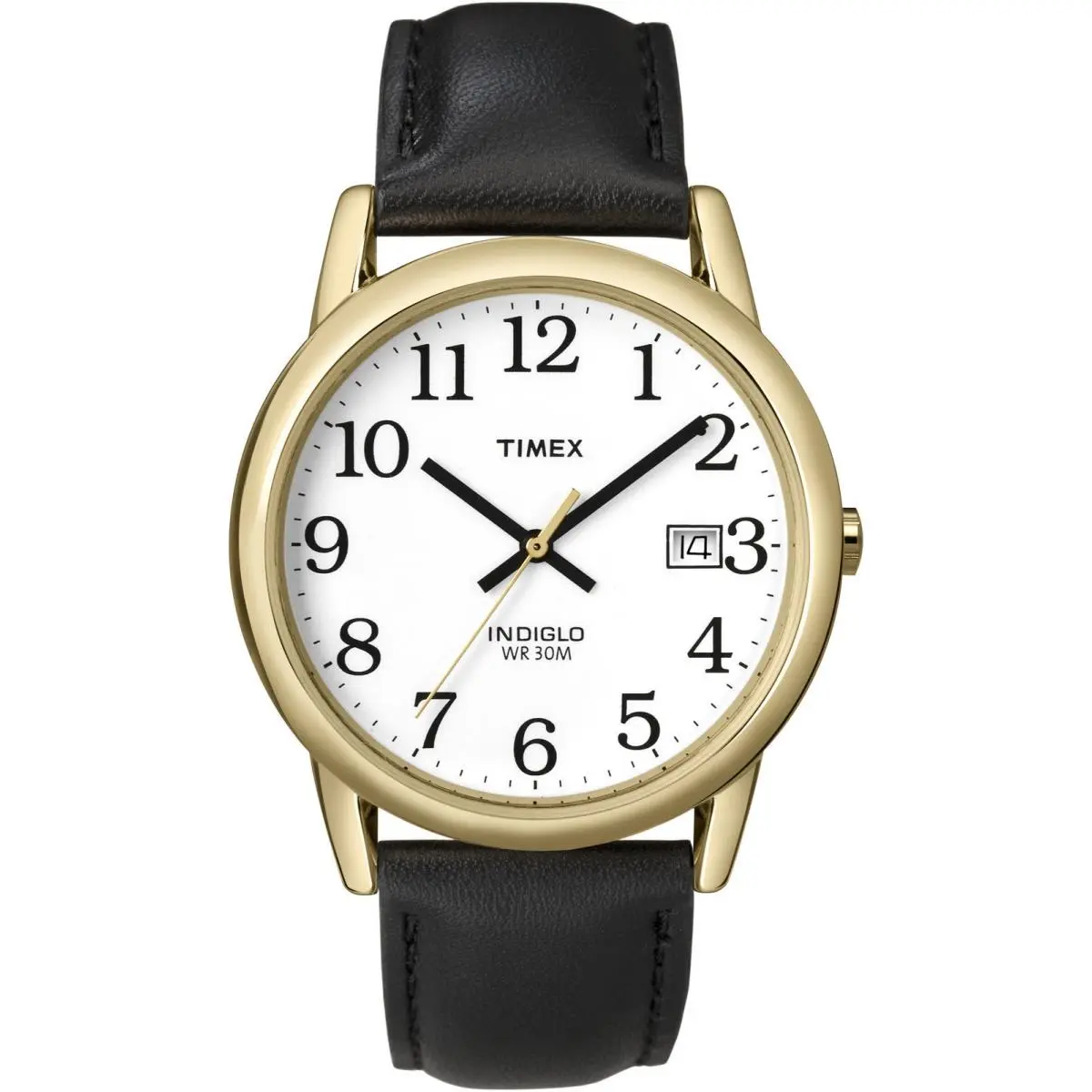 T2H291 Men`s Easy Reader Black Leather Watch Indiglo Date 35MM Case by Timex
