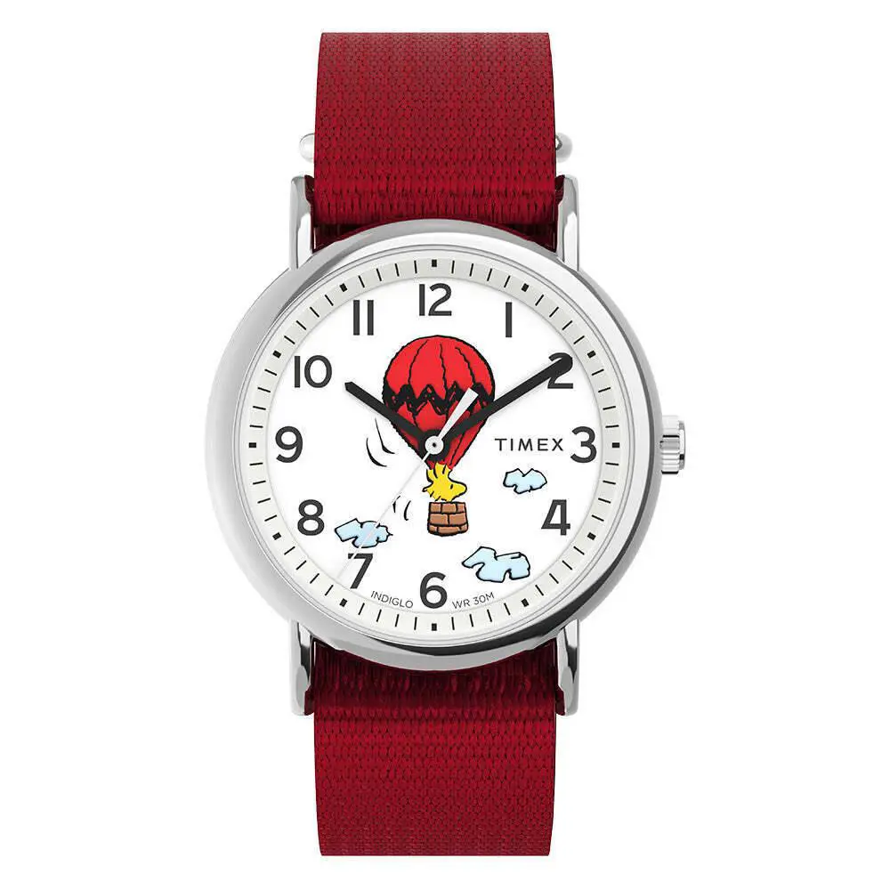 x Peanuts TW2Y11700 Weekender Balloon 38mm Red Fabric Strap Watch by Timex