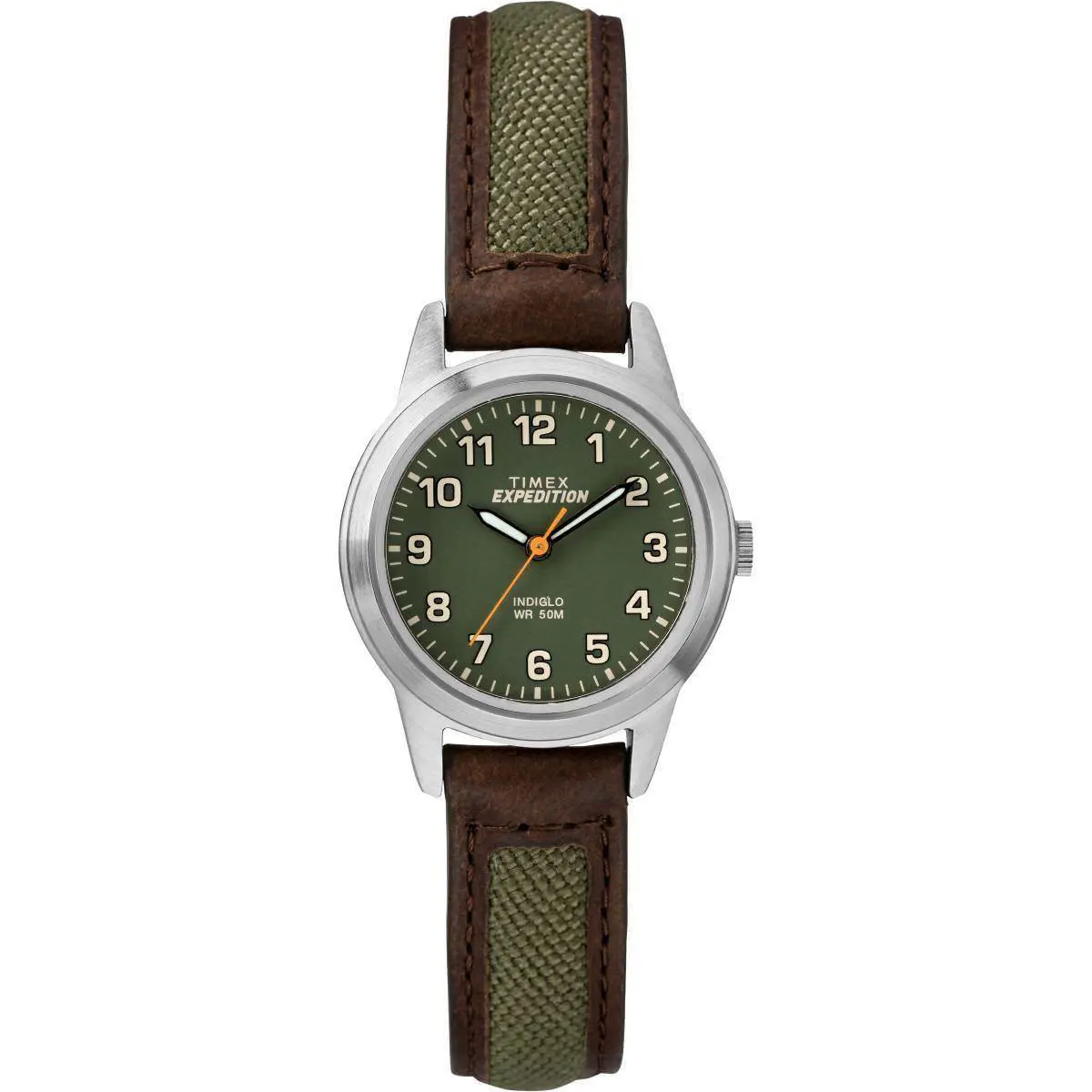 Timex TW4B12000 Women`s Expedition Brown Leather/nylon Watch Indiglo - Dial: Green, Band: Brown