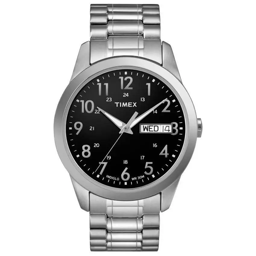 Timex T2M932 Men`s Silvertone Expansion Band Watch Indiglo Day Date