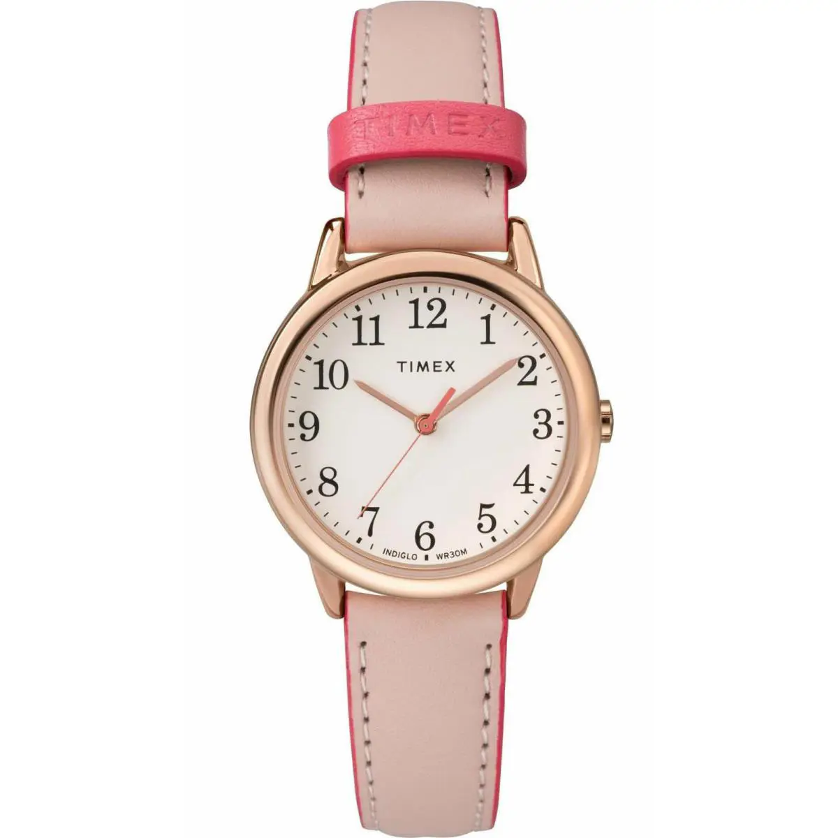 Timex TW2R62800 Women`s Easy Reader Pink Leather Watch Indiglo - Dial: Cream, Band: Pink