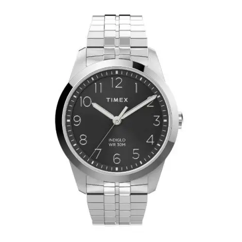 Men`s Timex Chronograph Quartz Stainless Steel Black Dial Watch TW2V04400 - Black, Dial: Black, Band: Silver