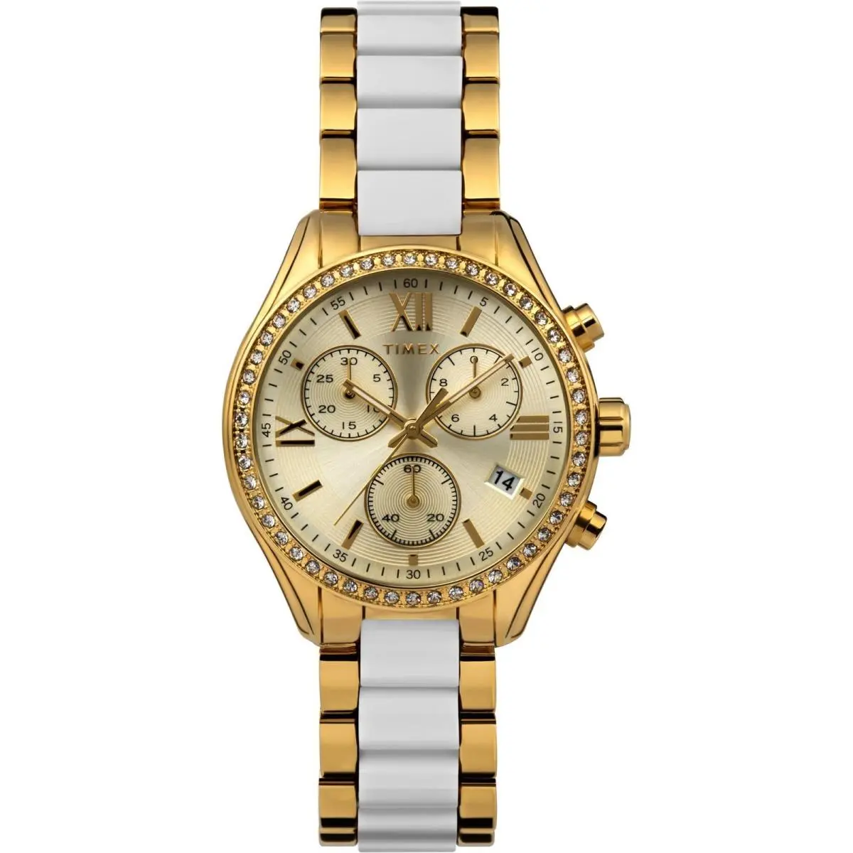 Timex Women`s Watch Classic Two Tone Yellow Gold and White Bracelet TW2V74900 - Dial: Gold, Band: Yellow