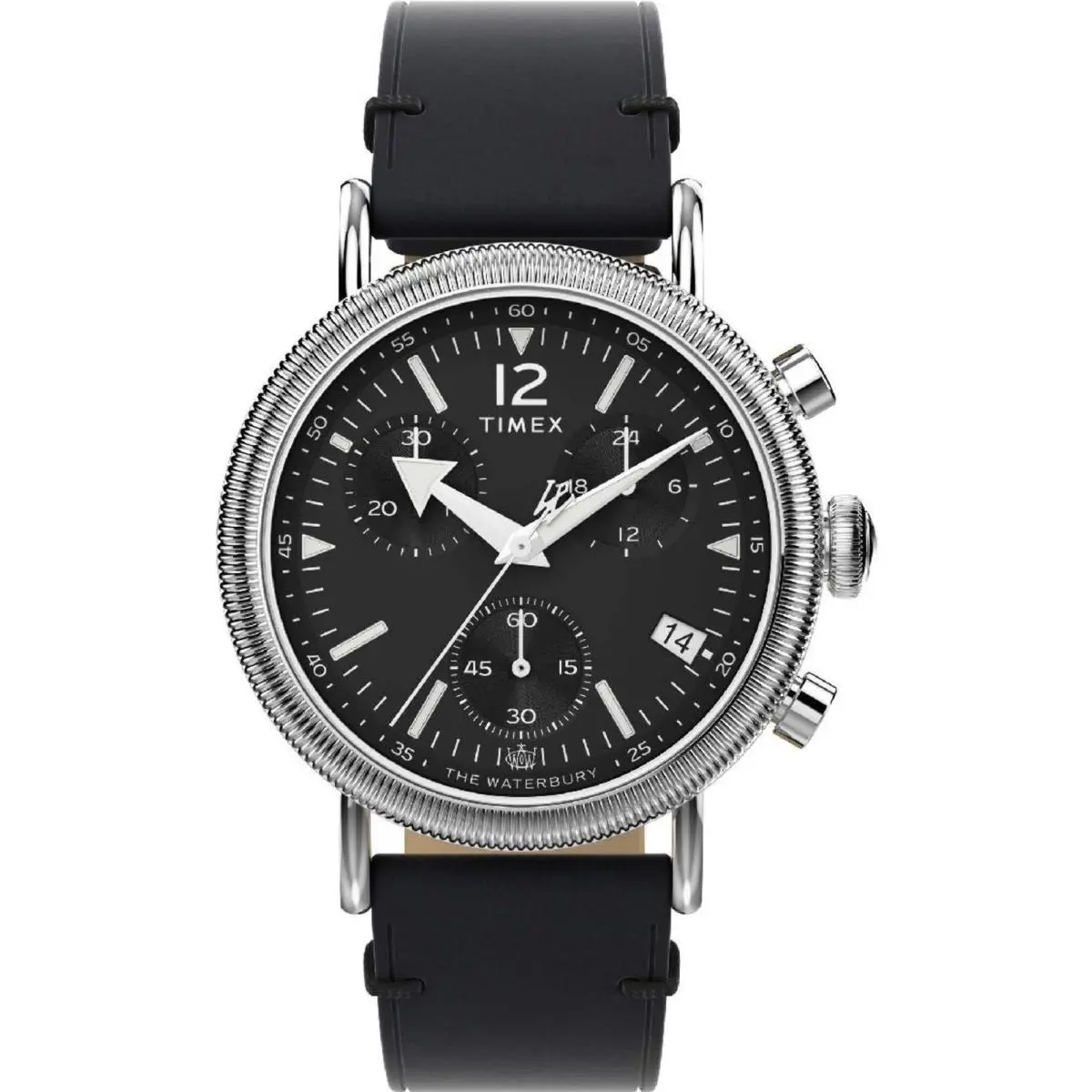 Timex TW2W20600 Men`s Waterbury Standard Chronograph Navy Dial Watch - Silver, Dial: Black, Band: Black