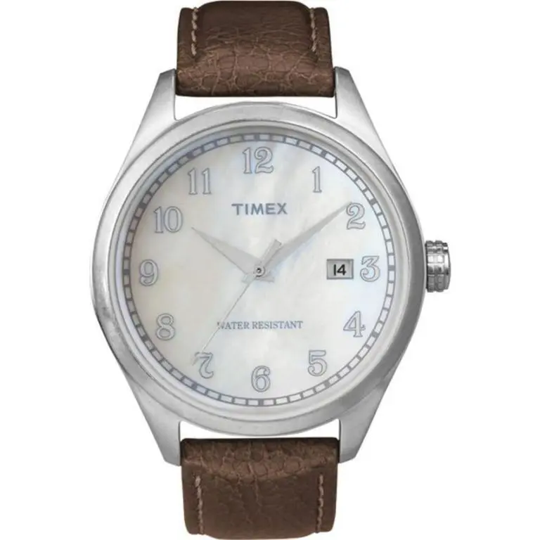 Timex Brown Leather White Mop Round Dial with Date WATCH-T2N410