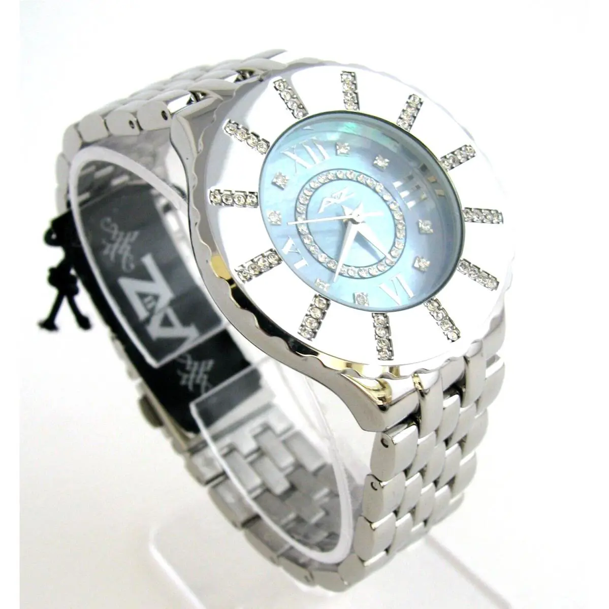 A II Z  Blue Mop Dial Crystals Silver Stainless Steel Band Watch V0V695 by Timex