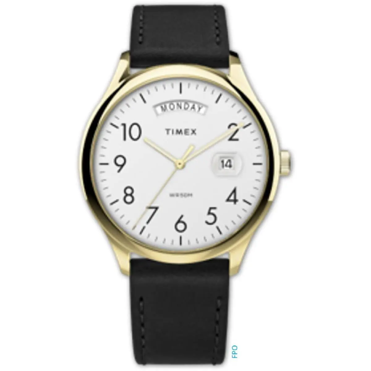 Timex TW2W68500 Men`s Modern Easy Reader 40mm Leather Strap Watch - Gold, Dial: White, Band: Black