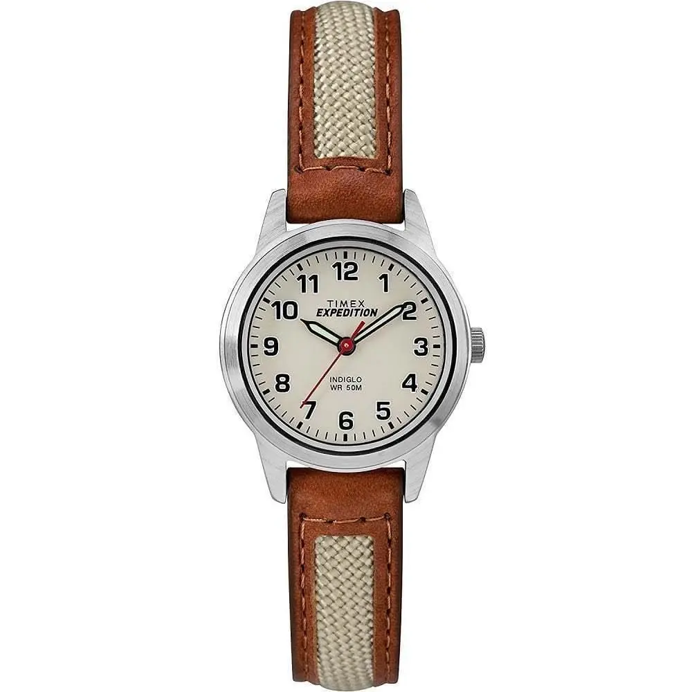 Timex TW4B11900 Women`s Expedition Brown Leather Watch Indiglo - Band: Brown