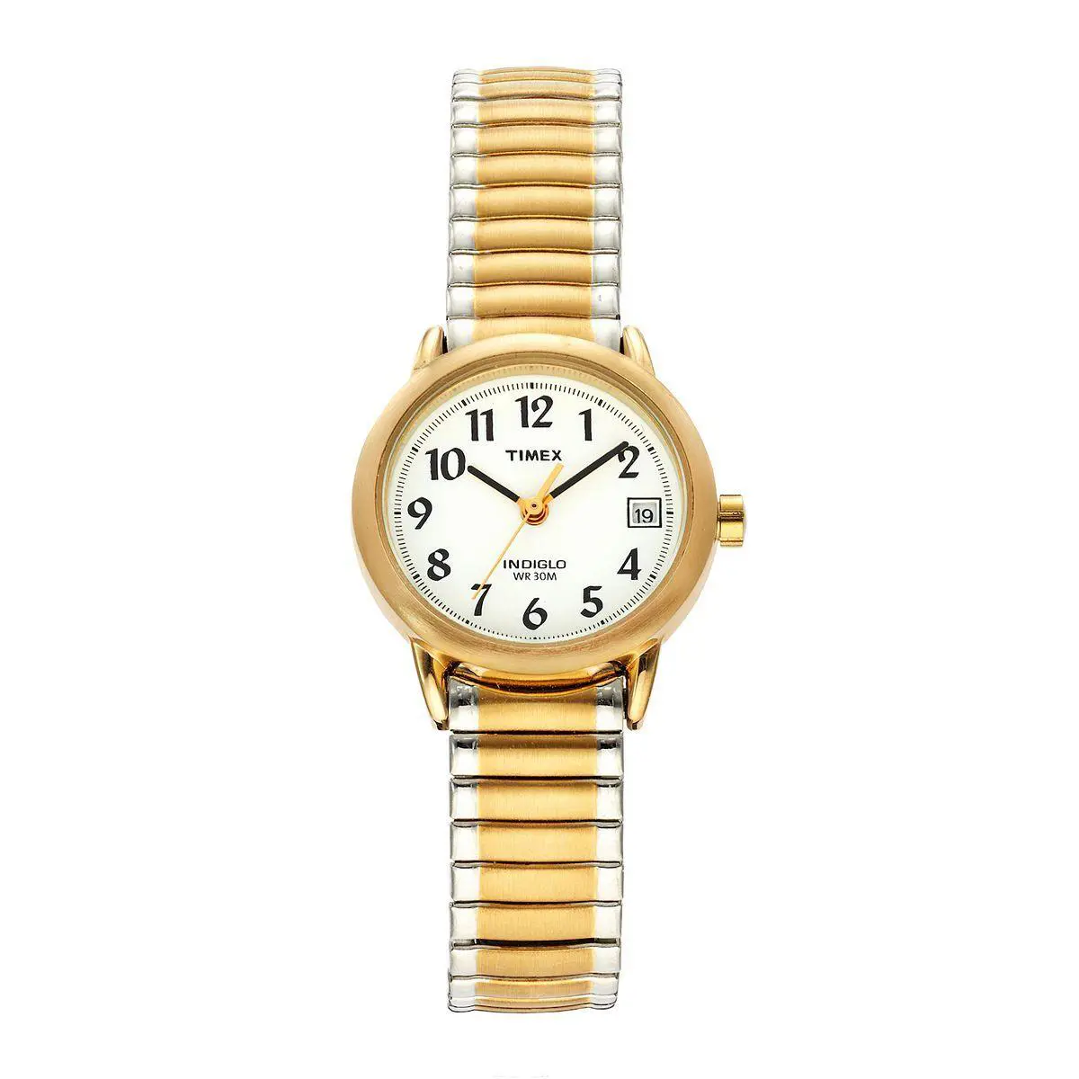 Timex T2H381 Women`s Easy Reader Two Tone Stainless Steel Expansion Watch - Dial: White, Band: Gold, Multicolor, Silver, Bezel: Gold