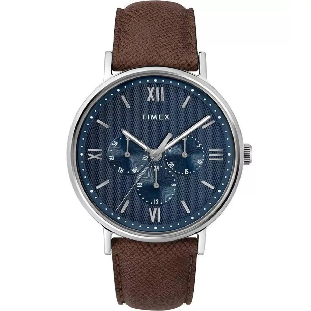 Timex Men`s Watch Southview Blue Dial Brown Leather Strap Day-date TW2T35100