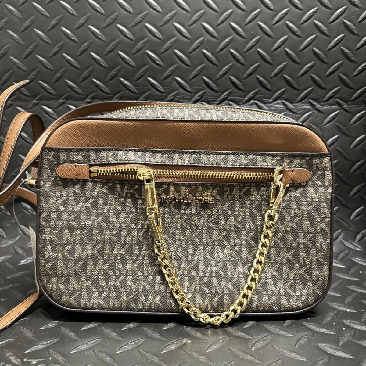 Michael Kors Jet Set Item East West Chain Crossbody Bag MK Brown /gold