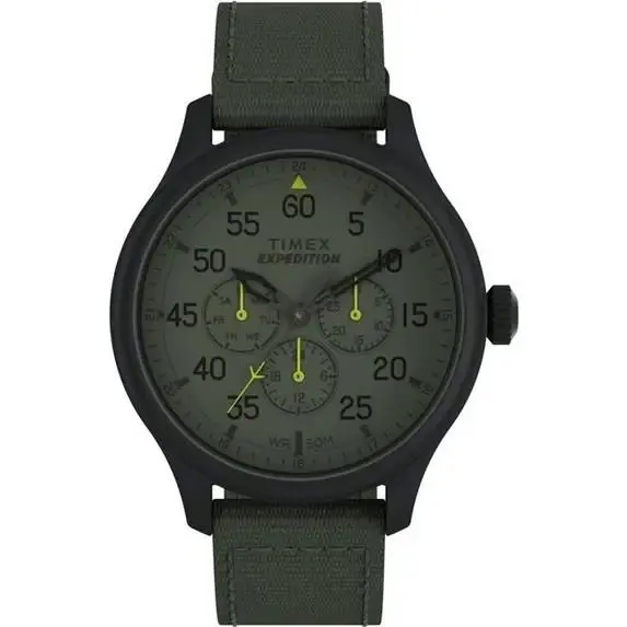 Timex TW4B31000 Expedition Field 3-Eye Fabric Strap Watch Day/date 50M WR - Dial: Green, Band: Green
