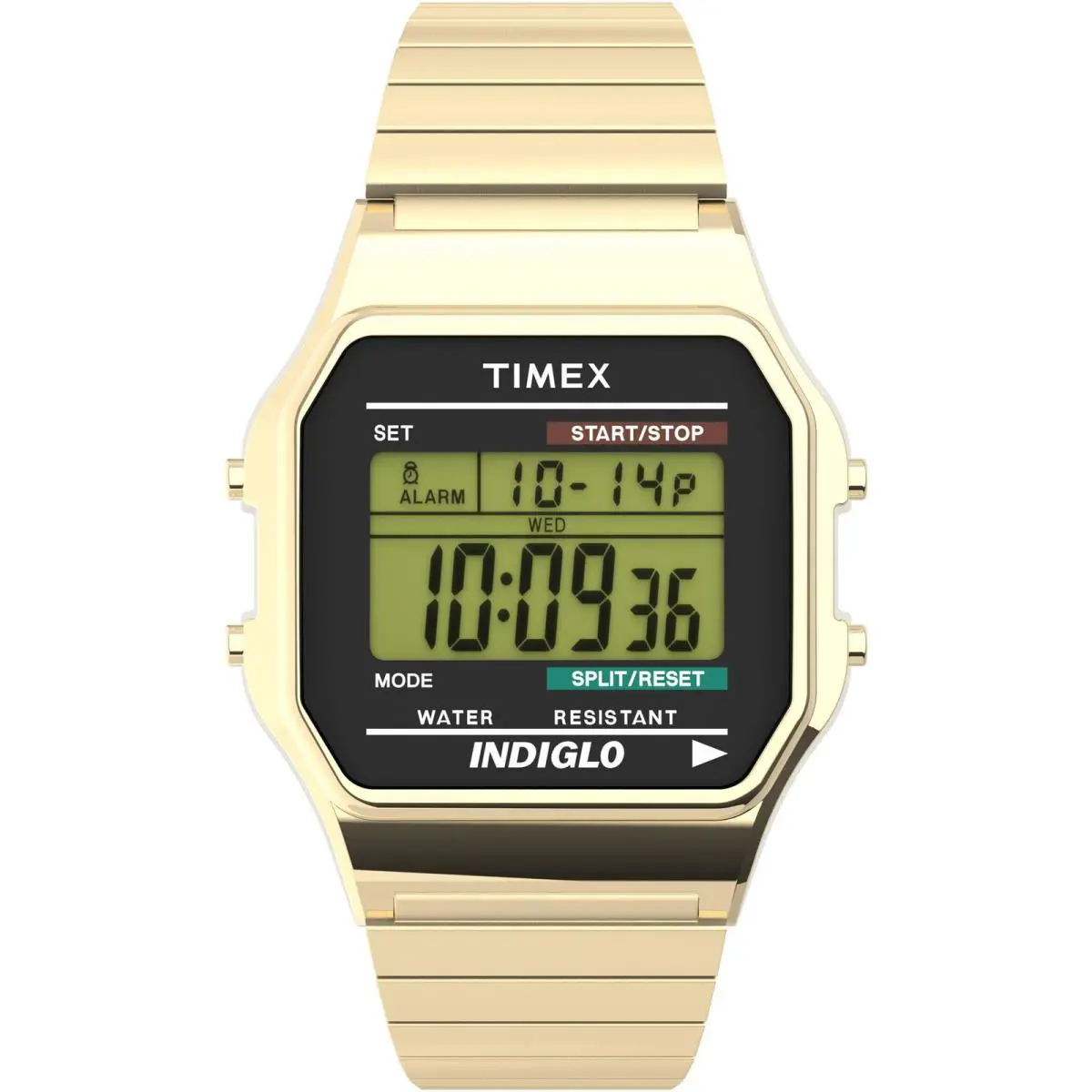 Timex Men`s Classic Digital 34mm Gold-tone Quartz Watch - T78677 - Dial: Green, Band: Gold, Bezel: Gold