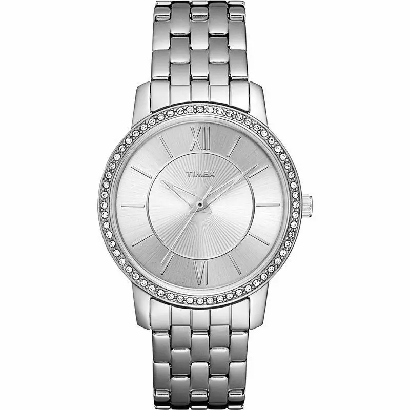 Timex T2N371 Women`s 33mm Silver Stainless Steel Crystal Bezel Quartz Watch