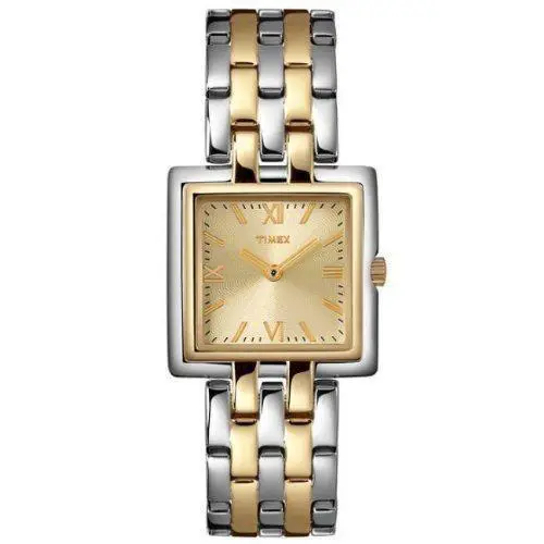 Timex 2 Tone Silver+gold Stainless Steel Bracelet Mini Square WATCH-T2N004PF - Dial: Yellow Gold, Band: Silver, Yellow Gold