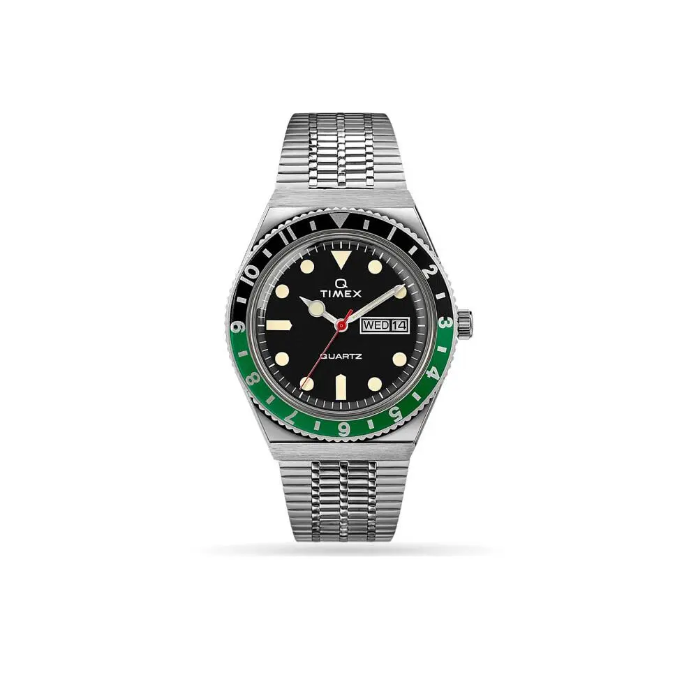 Q Re-issue of 1970`s 38mm Stainless Steel Bracelet Watch Black Dial by Timex