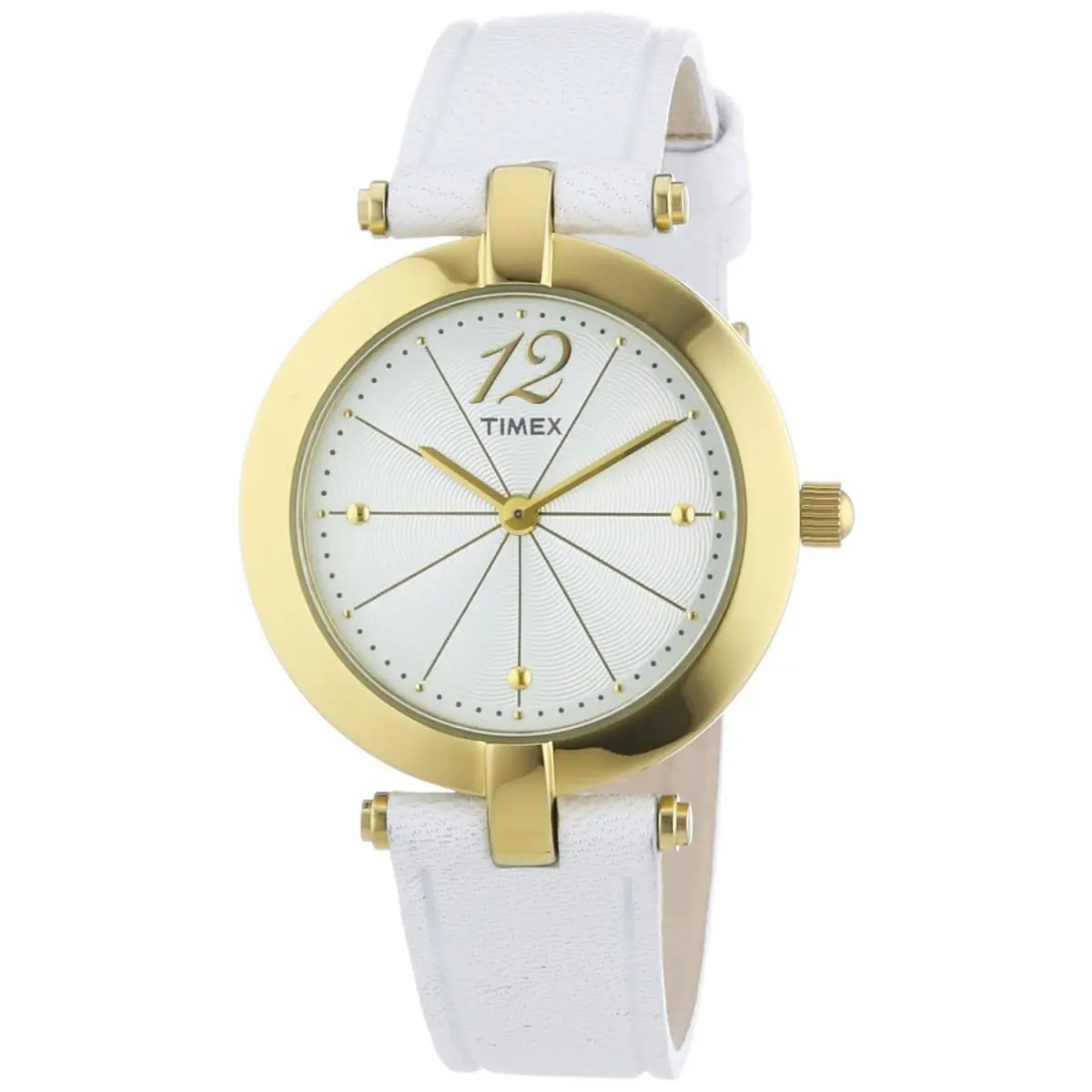 Gold Tone White Leather Band White Dial Classic WATCH-T2P542 by Timex